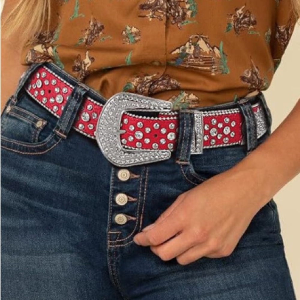 Western Rhinestone -Embellished Red Belt ~ NWOT